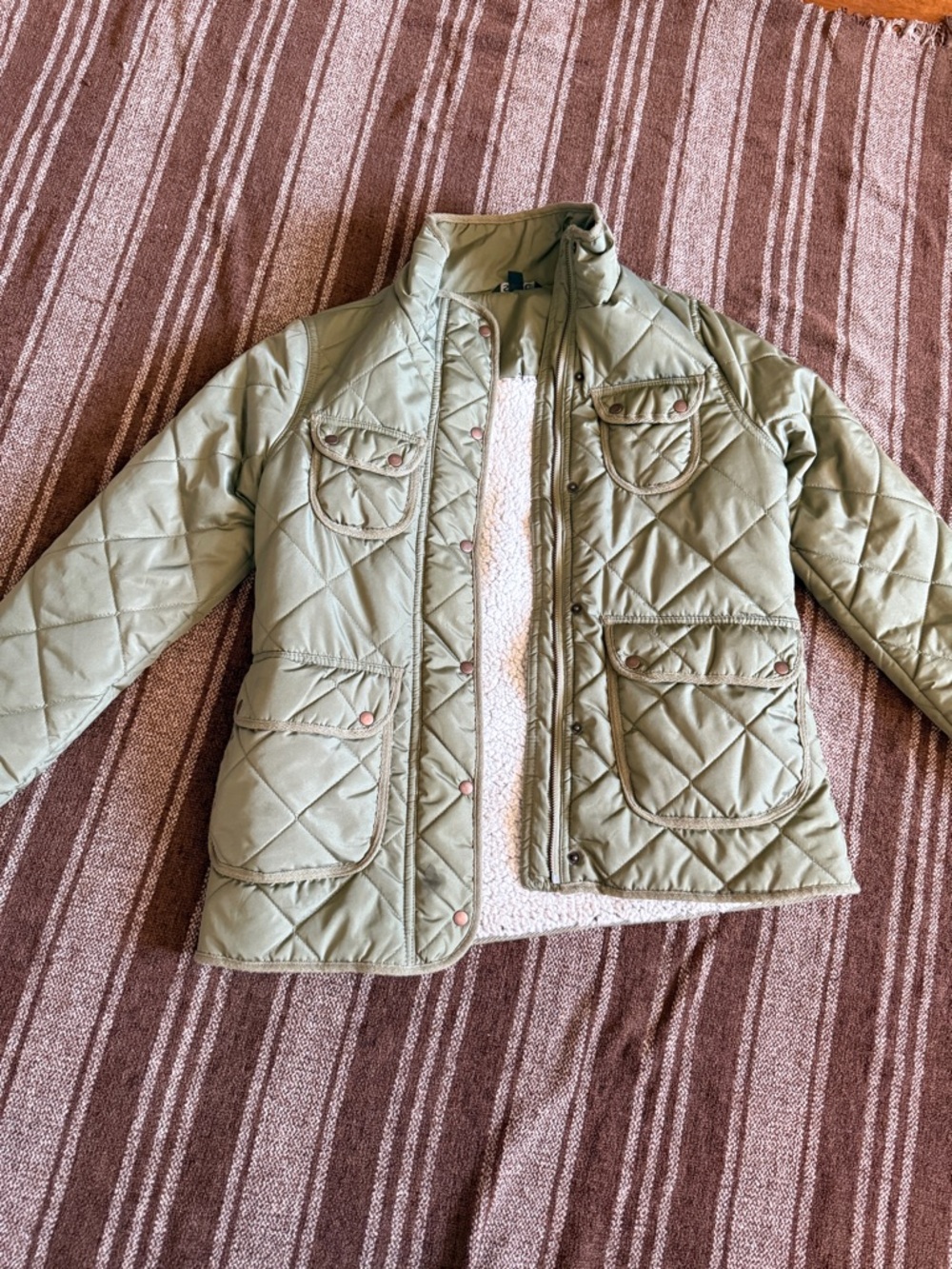 Quilted Light olive Green Jacket with Sherpa Lining